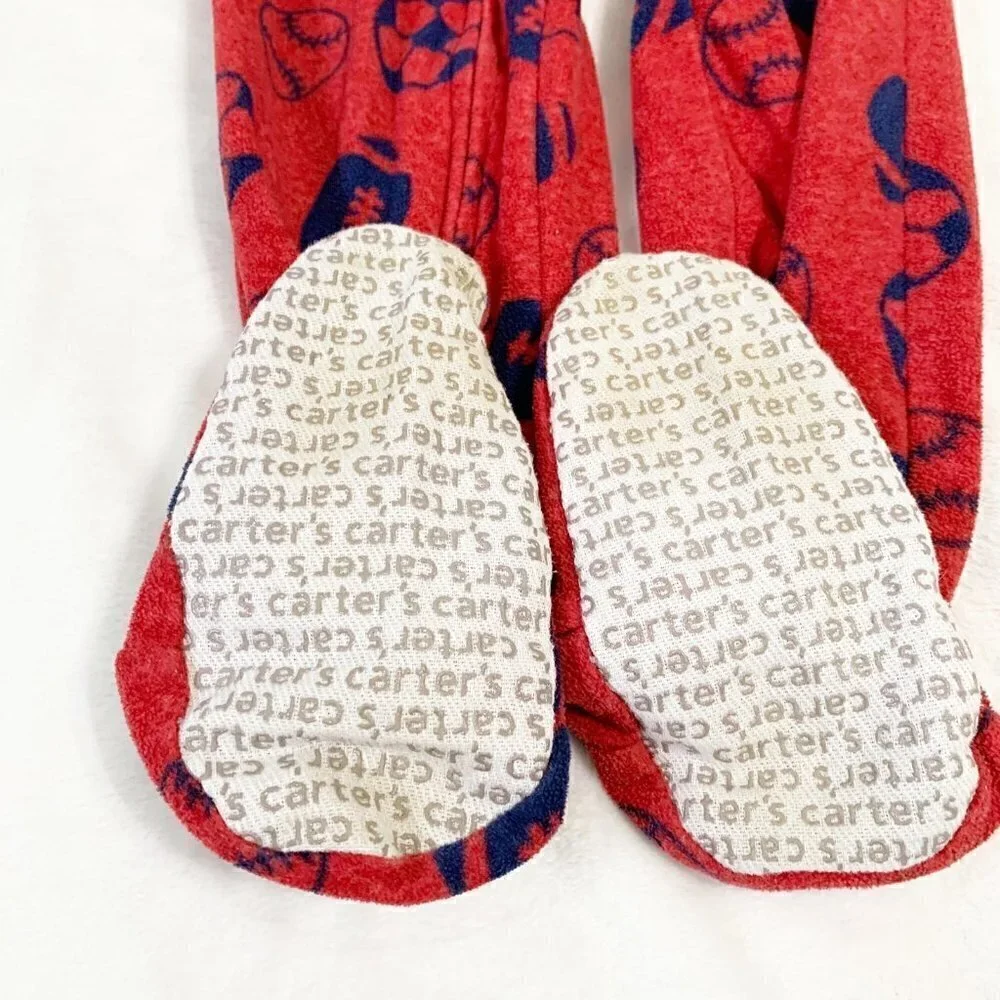 5/$25 Carter's Boys‎ Red Blue Fleece Sports Ball Footed Pajamas Sleeper Size 4